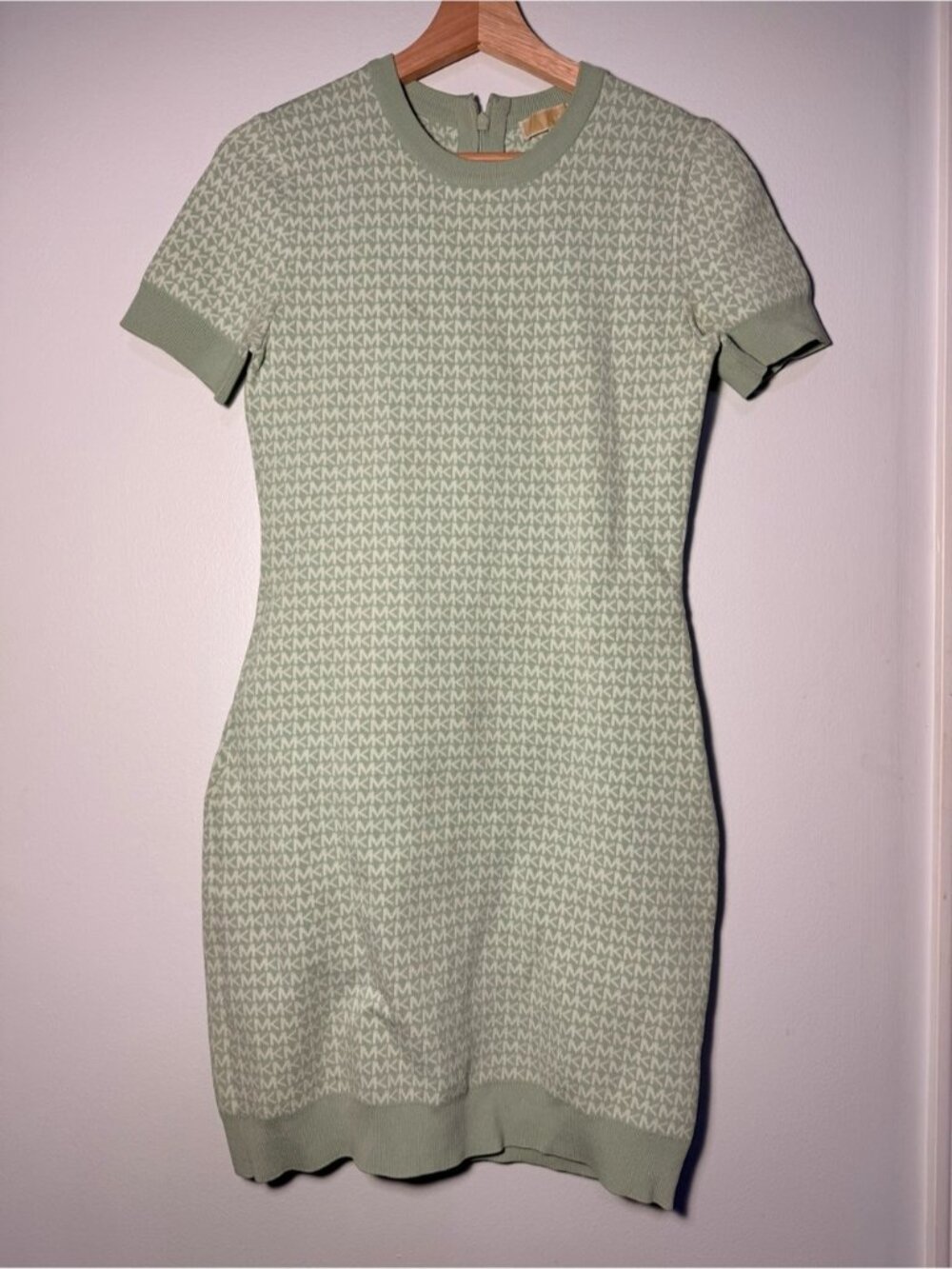 Michael Kors Mint Sage Logo Knit Short-Sleeve Mini Dress size S - Picture 4 of 9